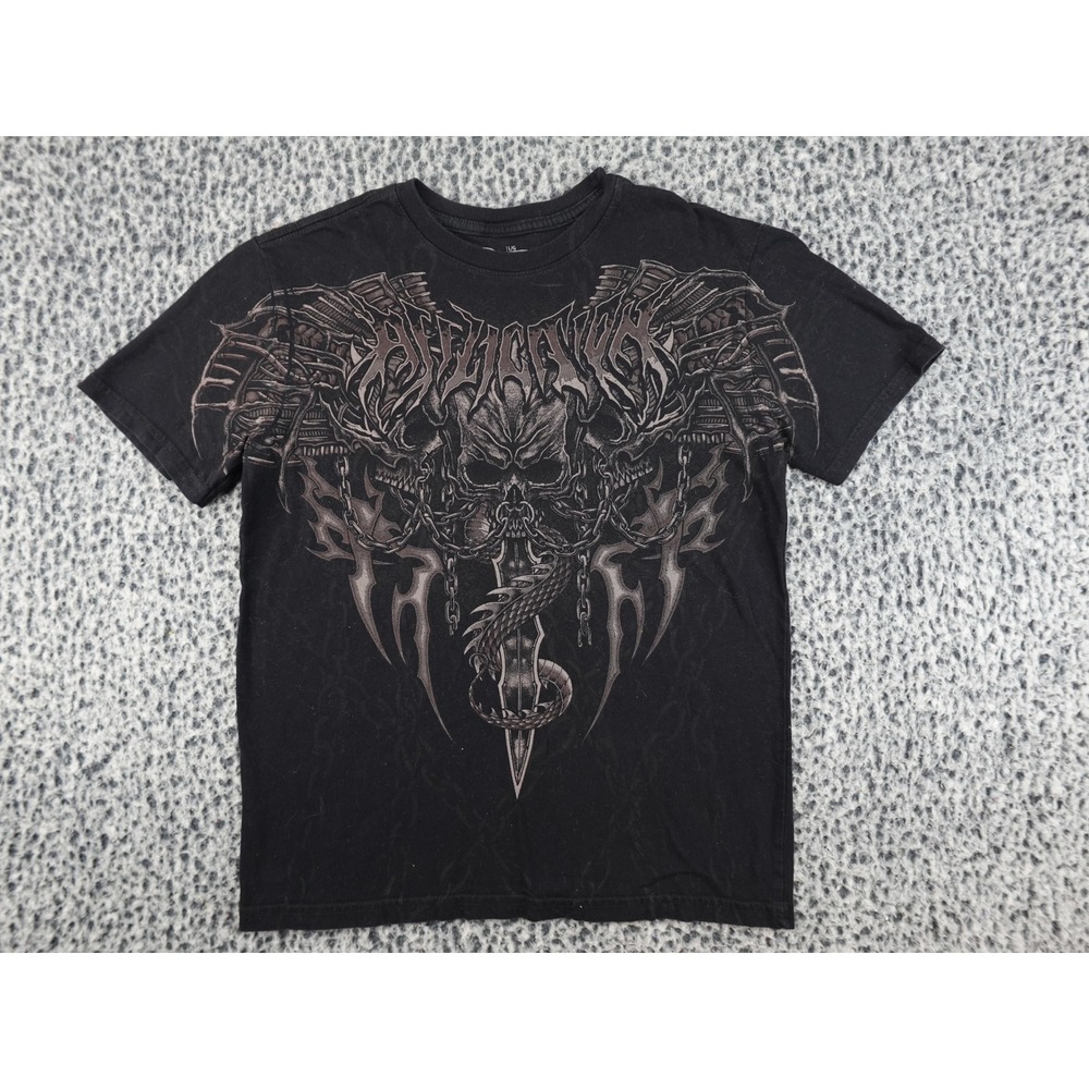 Affliction Graphic Tee Youth Large Black Skull Dagger Gothic MMA Shirt